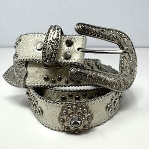 Blazin Roxx Rhinestone Western Belt Cream and Silver Size XL